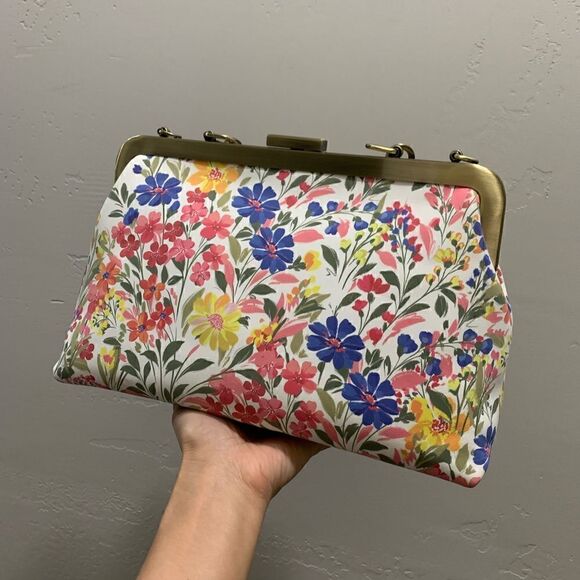 Handmade Genuine Nubuck Calfskin Floral Print Push-lock Bag & 2 Chains Style - Picture 13 of 16